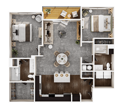 Floor plan for 2 beds, 2 baths, 1213 sqft
